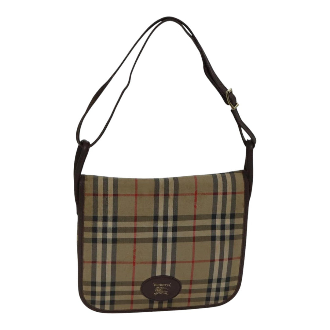 BurberrySs Nova Check Shoulder Bag Canvas Beige Gold Auth bs17668