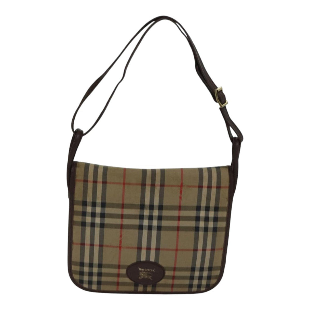 BurberrySs Nova Check Shoulder Bag Canvas Beige Gold Auth bs17668