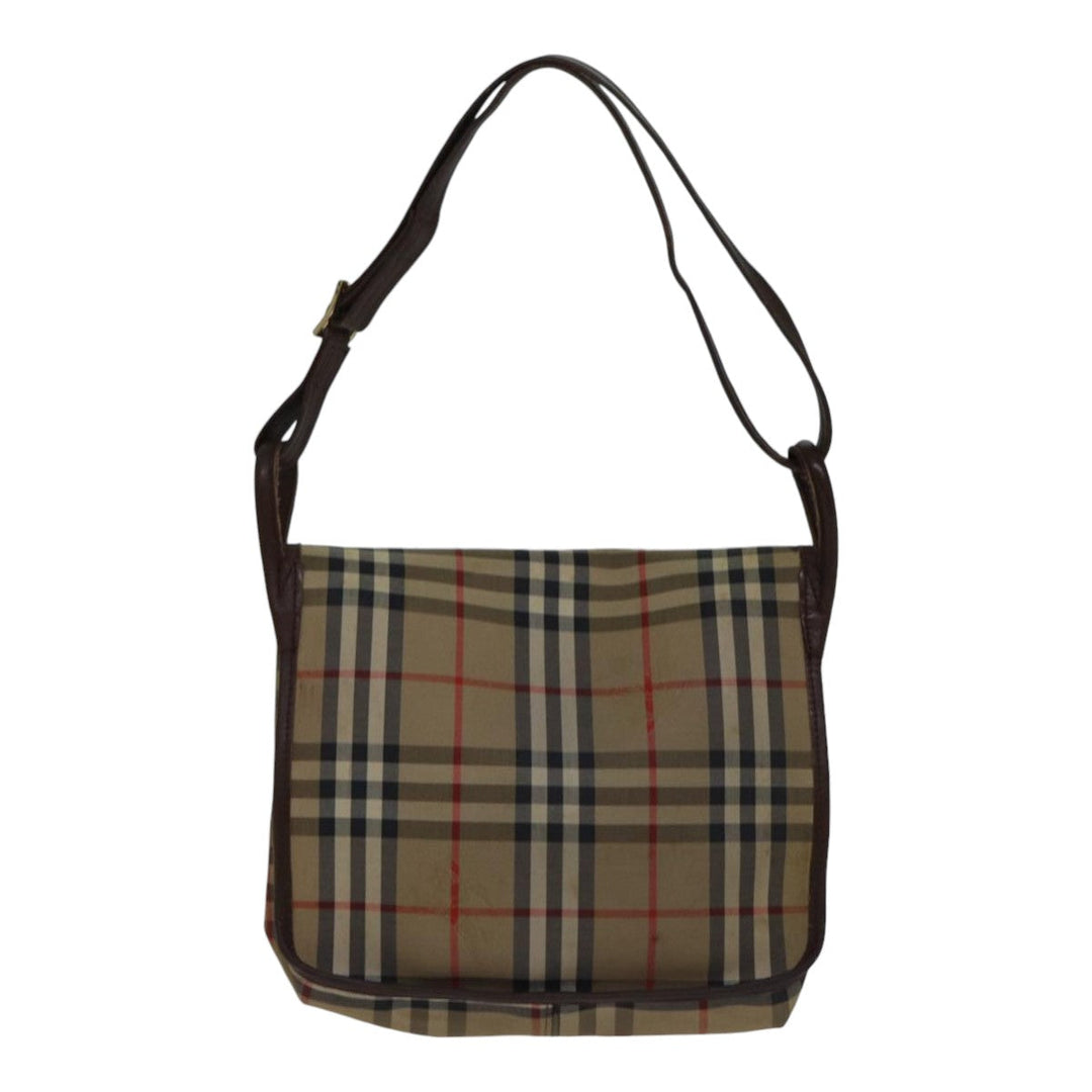 BurberrySs Nova Check Shoulder Bag Canvas Beige Gold Auth bs17668