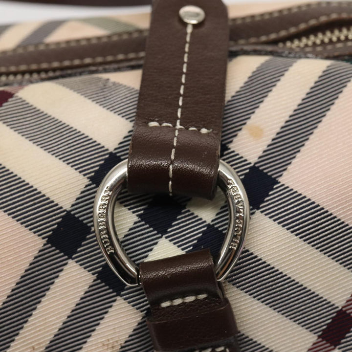 Burberry Nova Check Blue Label Hand Bag Nylon Pink Silver Auth bs17669