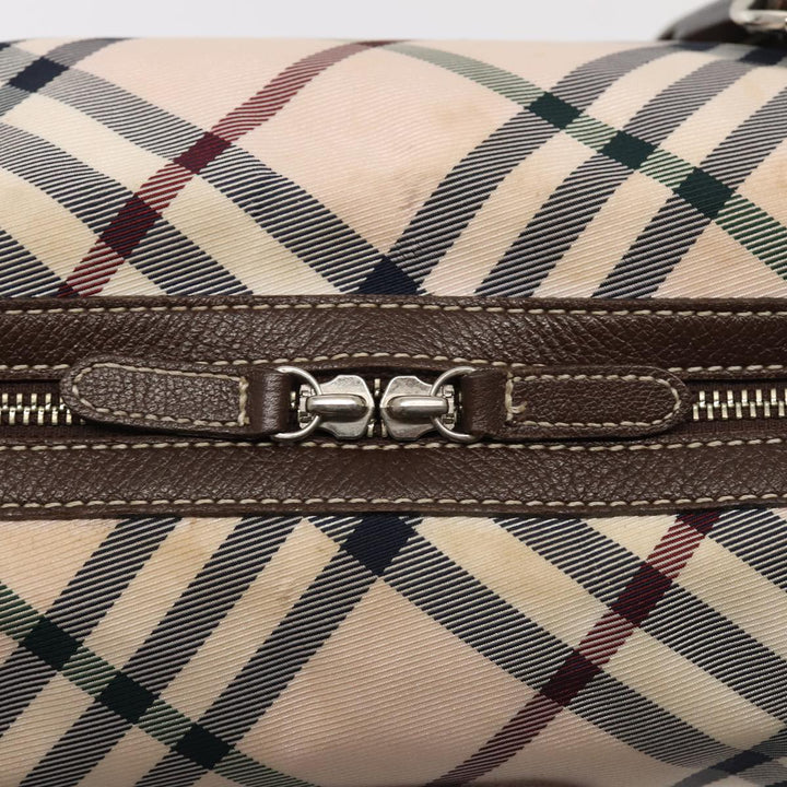 Burberry Nova Check Blue Label Hand Bag Nylon Pink Silver Auth bs17669