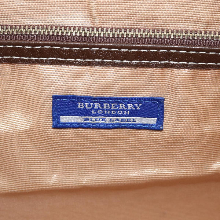 Burberry Nova Check Blue Label Hand Bag Nylon Pink Silver Auth bs17669