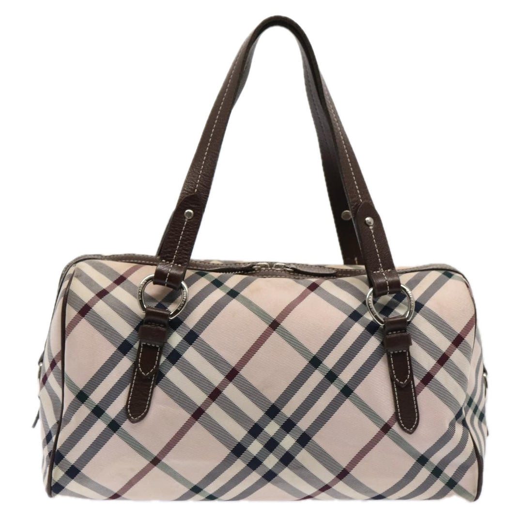 Burberry Nova Check Blue Label Hand Bag Nylon Pink Silver Auth bs17669