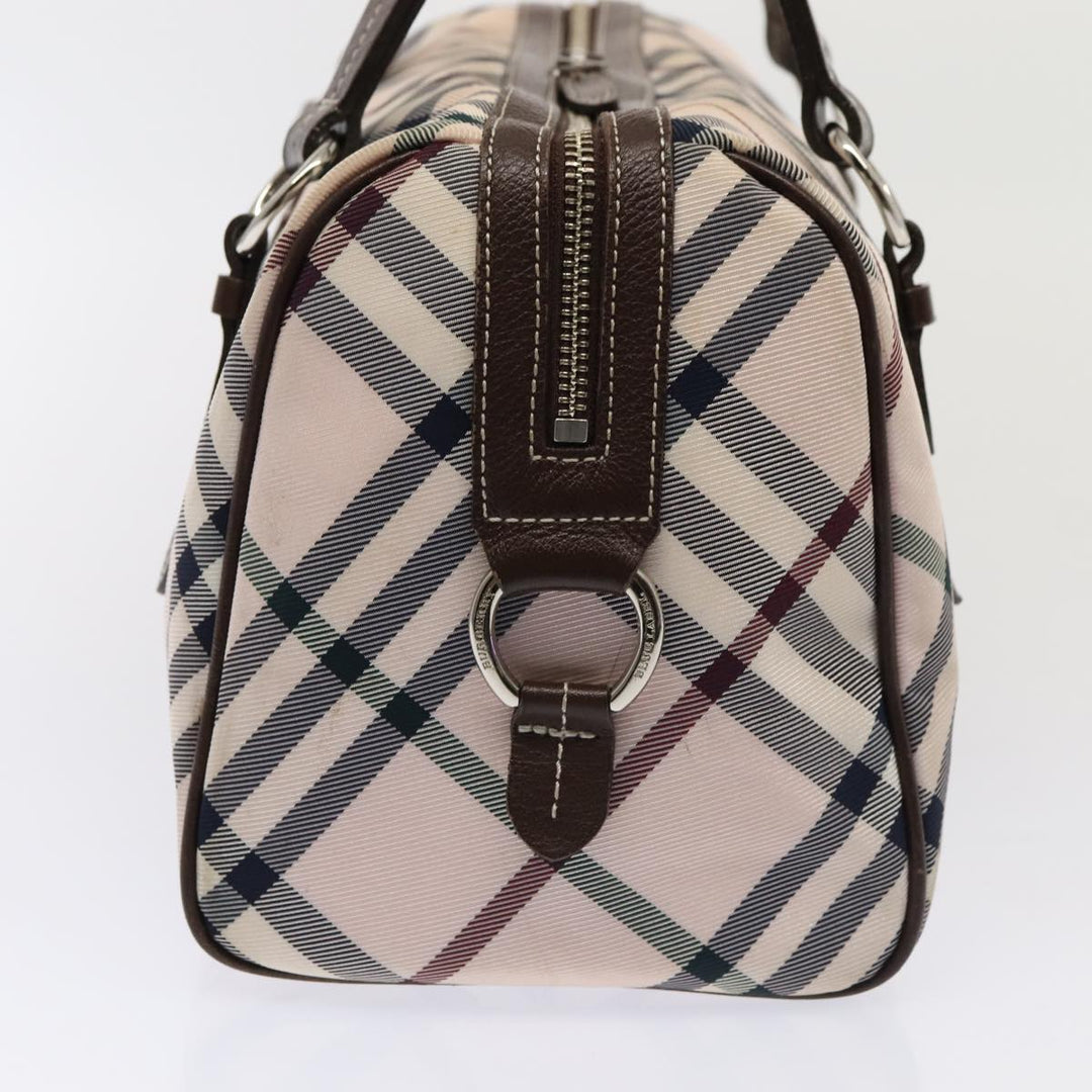 Burberry Nova Check Blue Label Hand Bag Nylon Pink Silver Auth bs17669