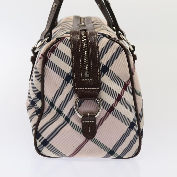 Burberry Nova Check Blue Label Hand Bag Nylon Pink Silver Auth bs17669