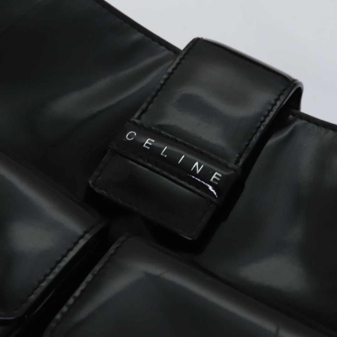 Celine Shoulder Bag Patent leather Black Silver Auth bs17689