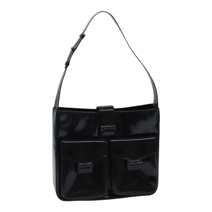 Celine Shoulder Bag Patent leather Black Silver Auth bs17689