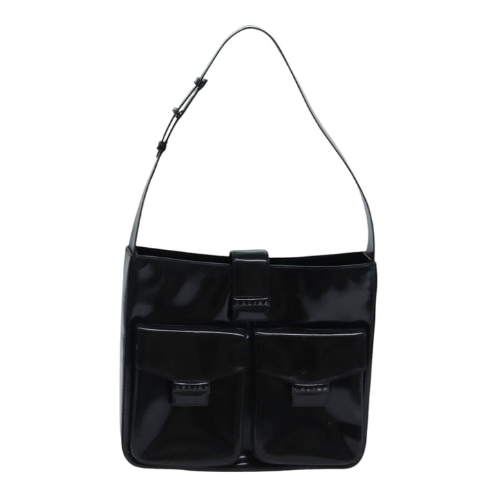 Celine Shoulder Bag Patent leather Black Silver Auth bs17689