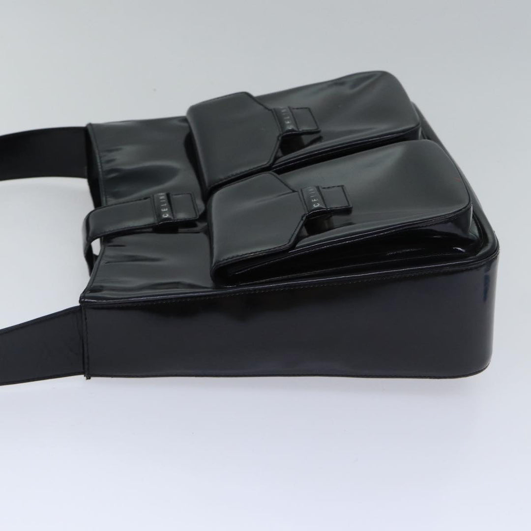 Celine Shoulder Bag Patent leather Black Silver Auth bs17689