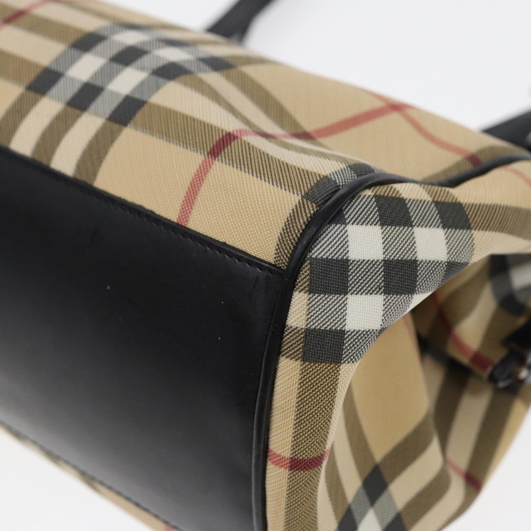 Burberry Nova Check Shoulder Bag PVC Beige Silver Auth bs17694