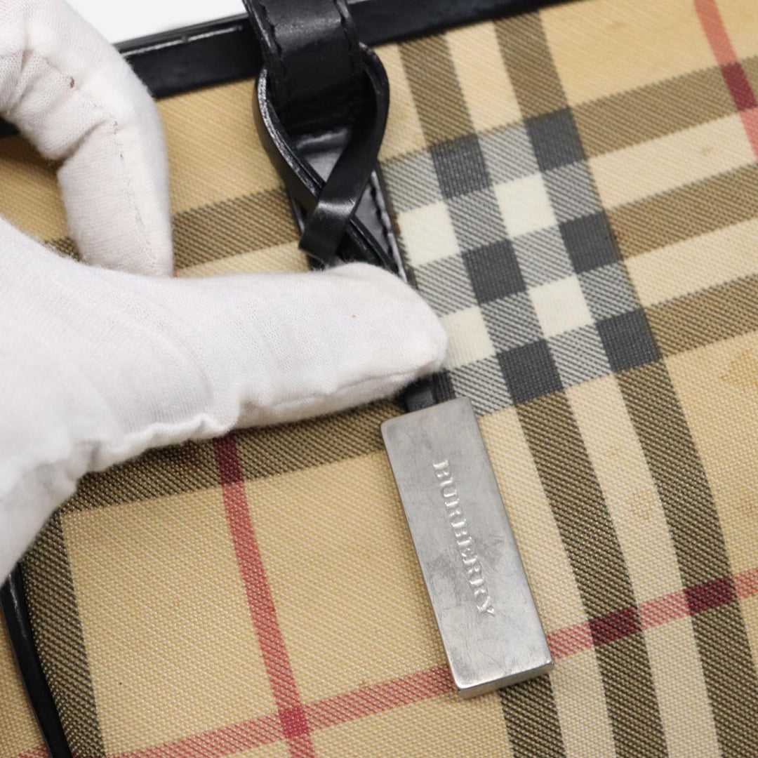 Burberry Nova Check Shoulder Bag PVC Beige Silver Auth bs17694