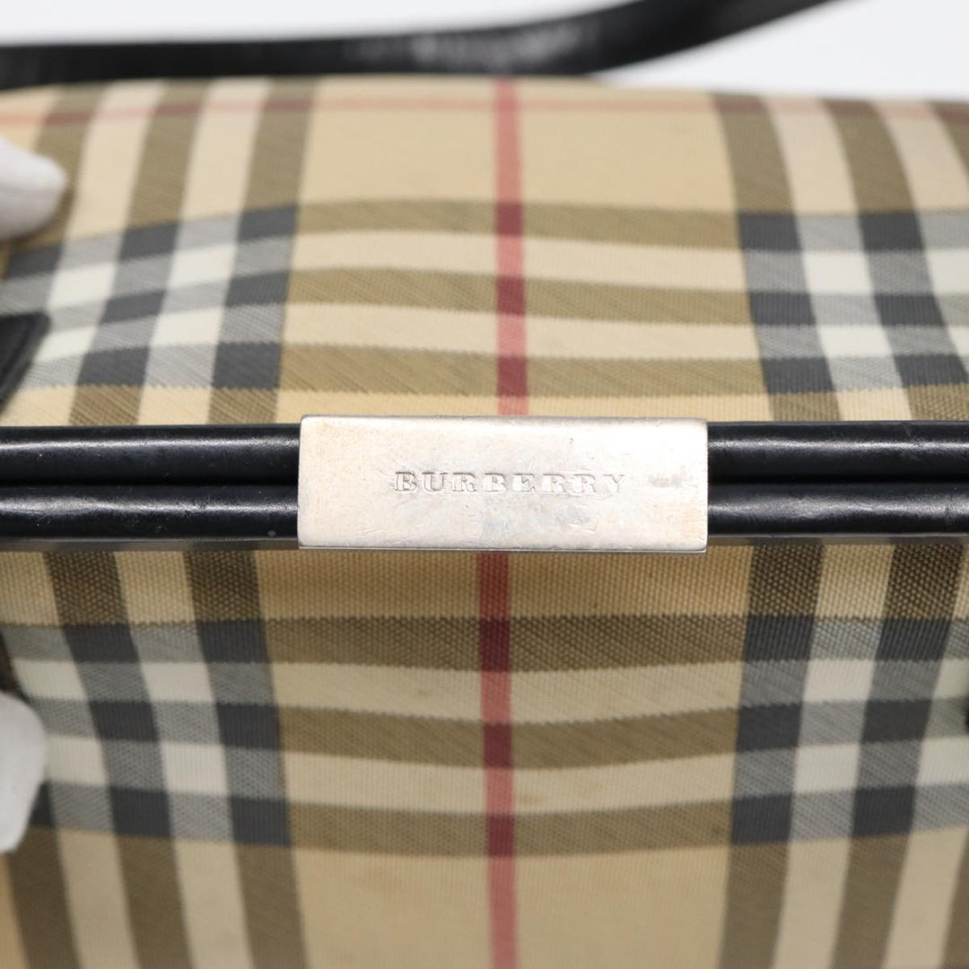 Burberry Nova Check Shoulder Bag PVC Beige Silver Auth bs17694