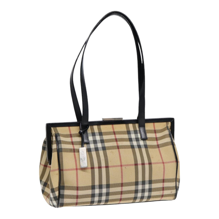 Burberry Nova Check Shoulder Bag PVC Beige Silver Auth bs17694
