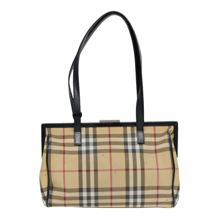 Burberry Nova Check Shoulder Bag PVC Beige Silver Auth bs17694