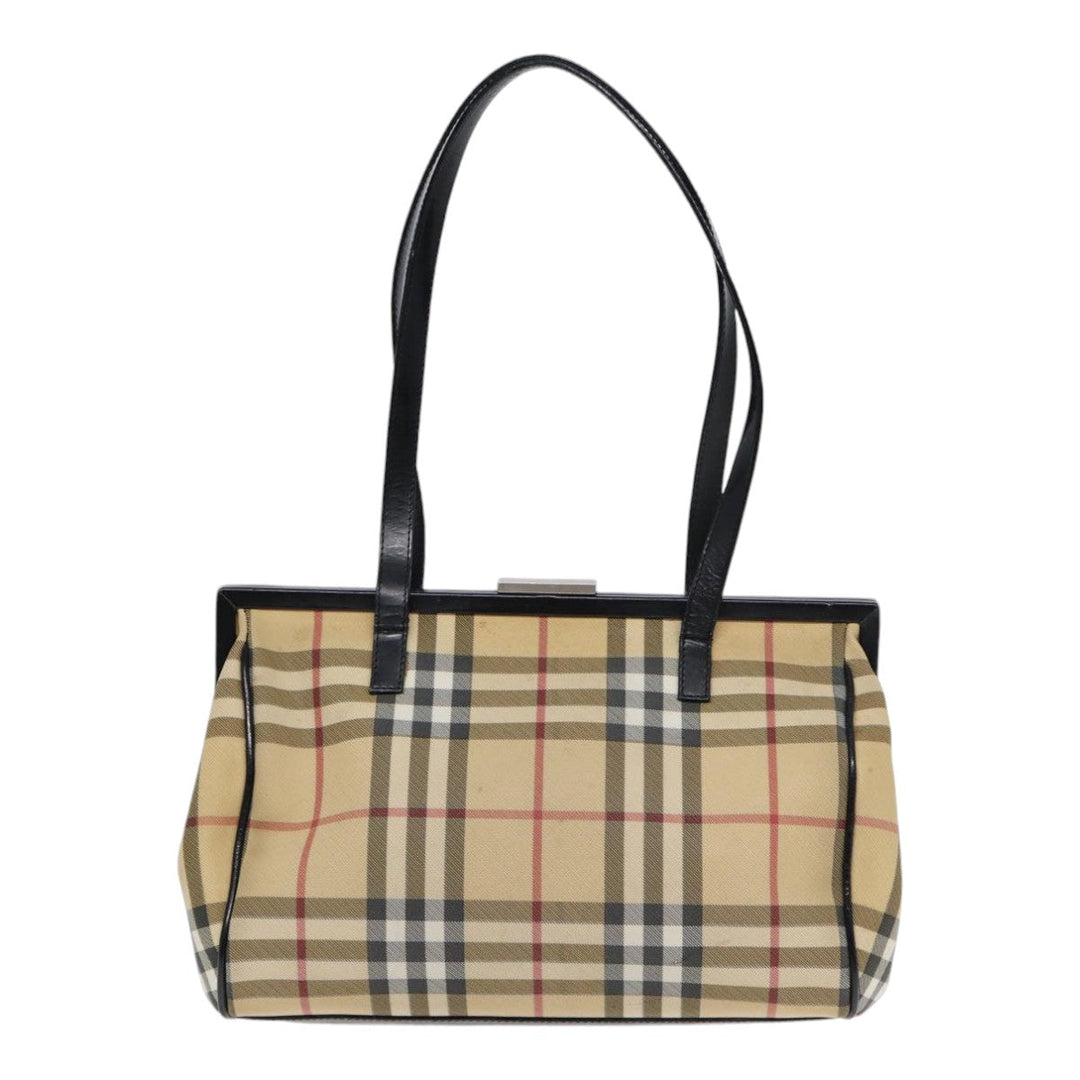 Burberry Nova Check Shoulder Bag PVC Beige Silver Auth bs17694