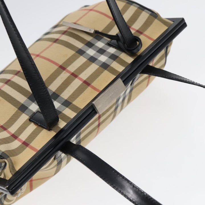 Burberry Nova Check Shoulder Bag PVC Beige Silver Auth bs17694