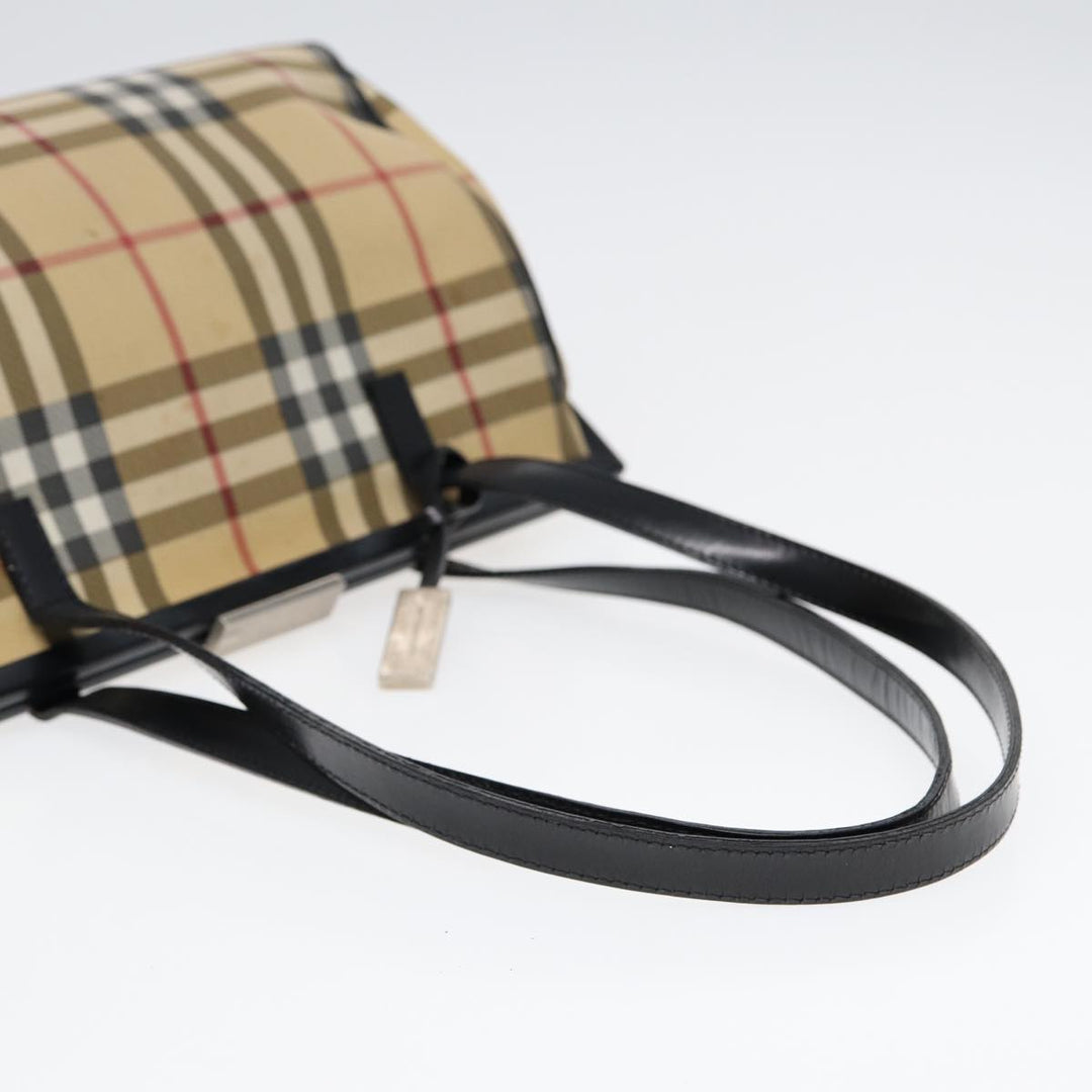 Burberry Nova Check Shoulder Bag PVC Beige Silver Auth bs17694