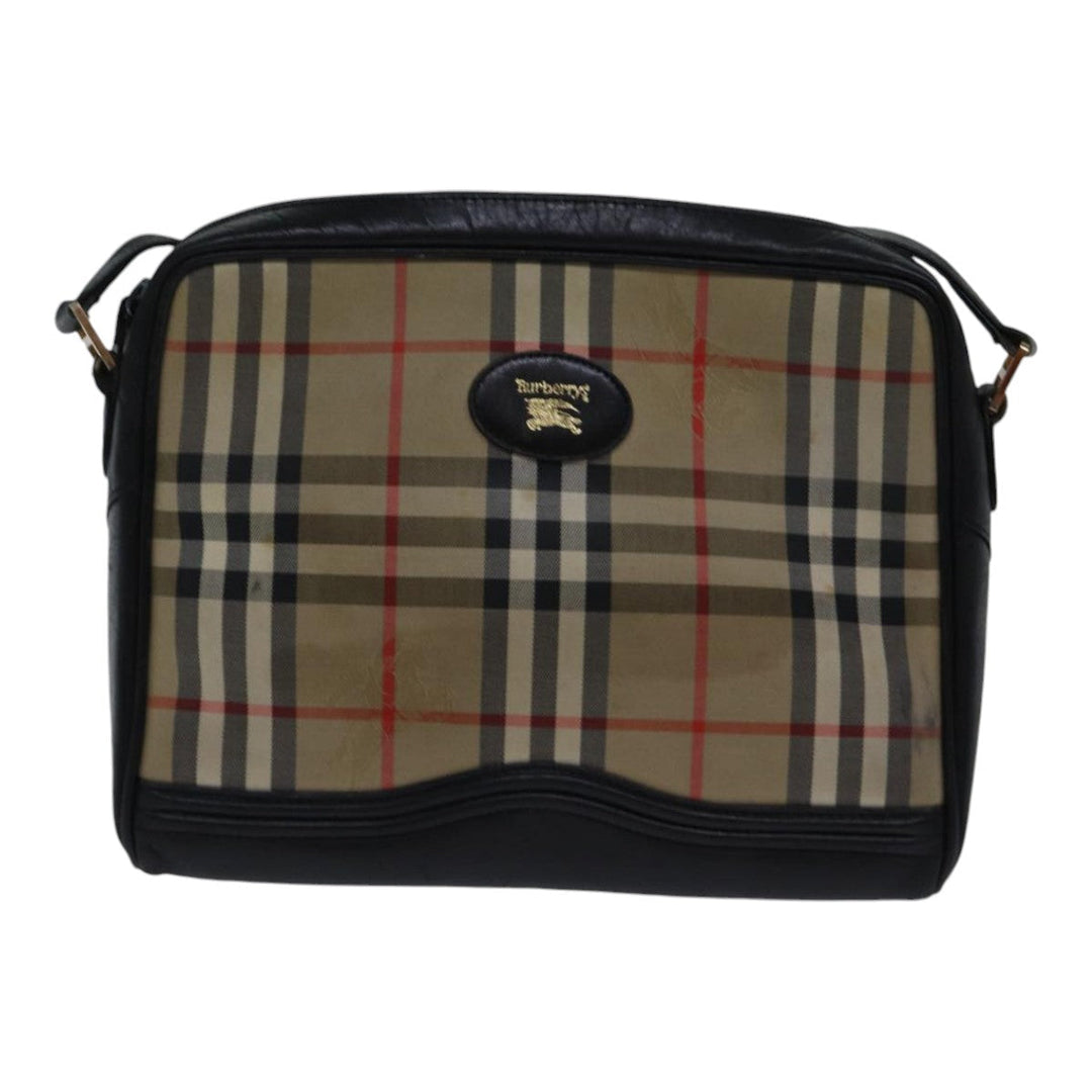 BurberrySs Nova Check Shoulder Bag Canvas Beige Gold Auth bs17696