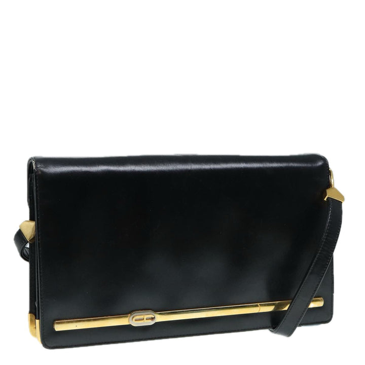CHRISTIAN Top quality Dior Shoulder Bag Leather Black Gold Auth bs17725
