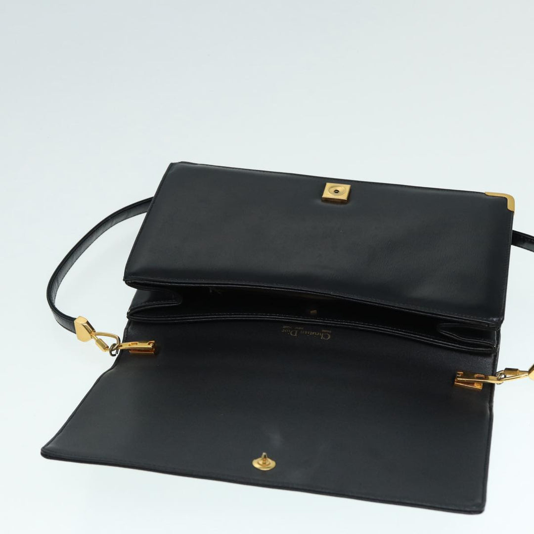 CHRISTIAN Top quality Dior Shoulder Bag Leather Black Gold Auth bs17725
