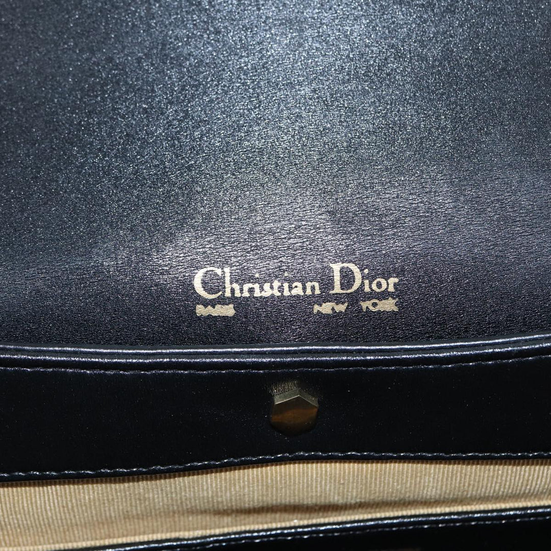 CHRISTIAN Top quality Dior Shoulder Bag Leather Black Gold Auth bs17725