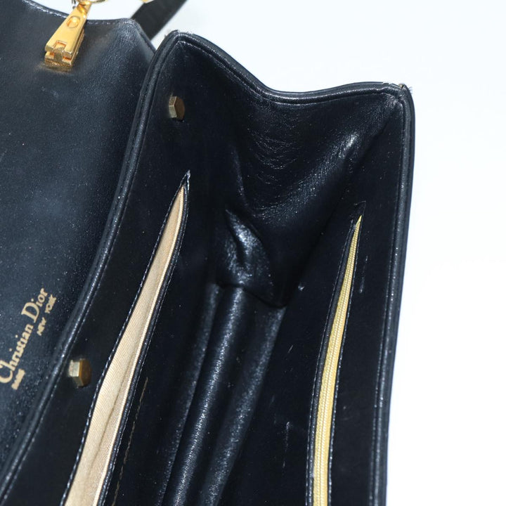 CHRISTIAN Top quality Dior Shoulder Bag Leather Black Gold Auth bs17725