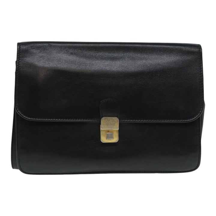 Celine Clutch Bag Leather Black Gold Auth bs17759