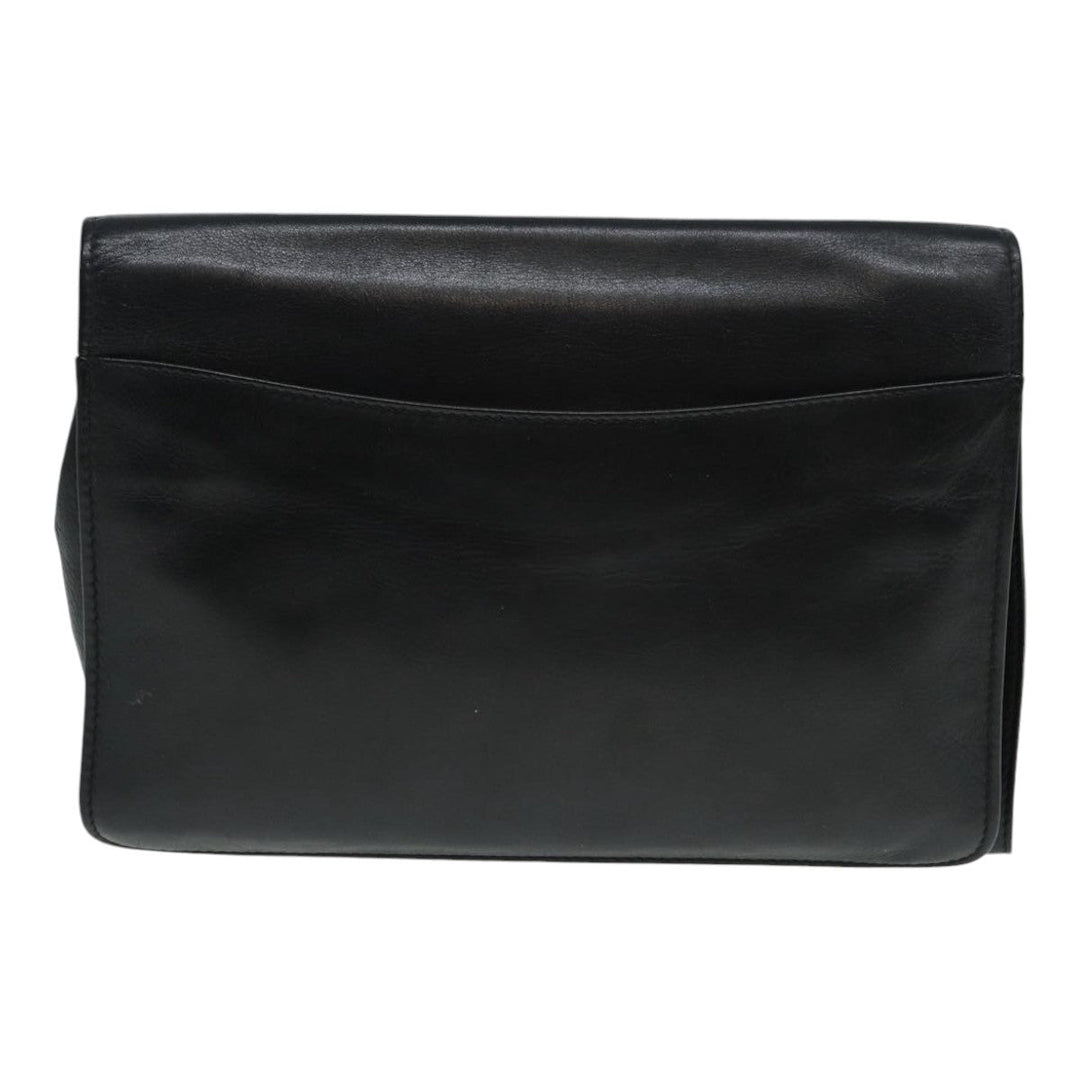 Celine Clutch Bag Leather Black Gold Auth bs17759