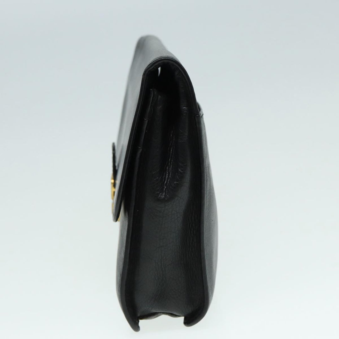 Celine Clutch Bag Leather Black Gold Auth bs17759