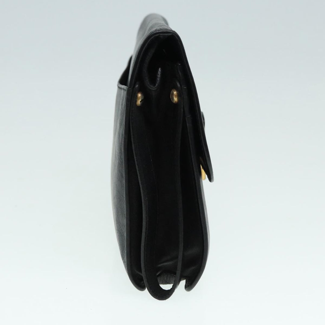 Celine Clutch Bag Leather Black Gold Auth bs17759