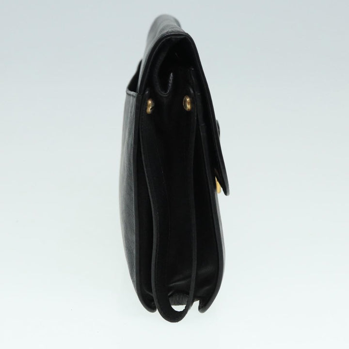 Celine Clutch Bag Leather Black Gold Auth bs17759