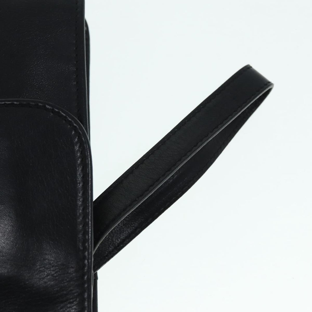 Celine Clutch Bag Leather Black Gold Auth bs17759