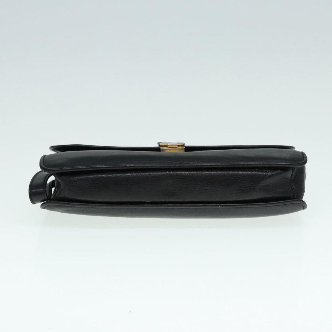 Celine Clutch Bag Leather Black Gold Auth bs17759
