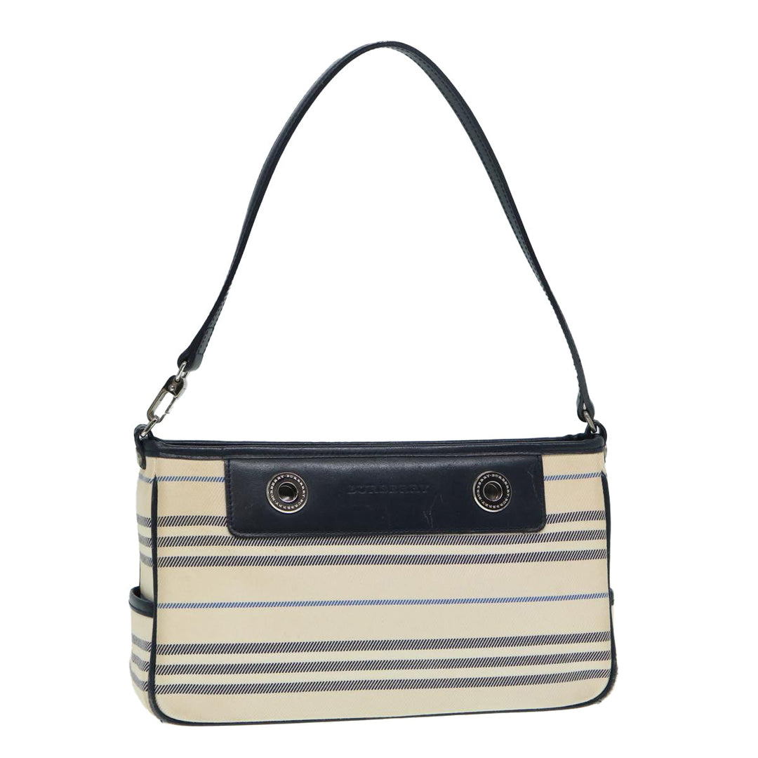 Burberry Shoulder Bag Canvas Beige Silver Auth bs17767
