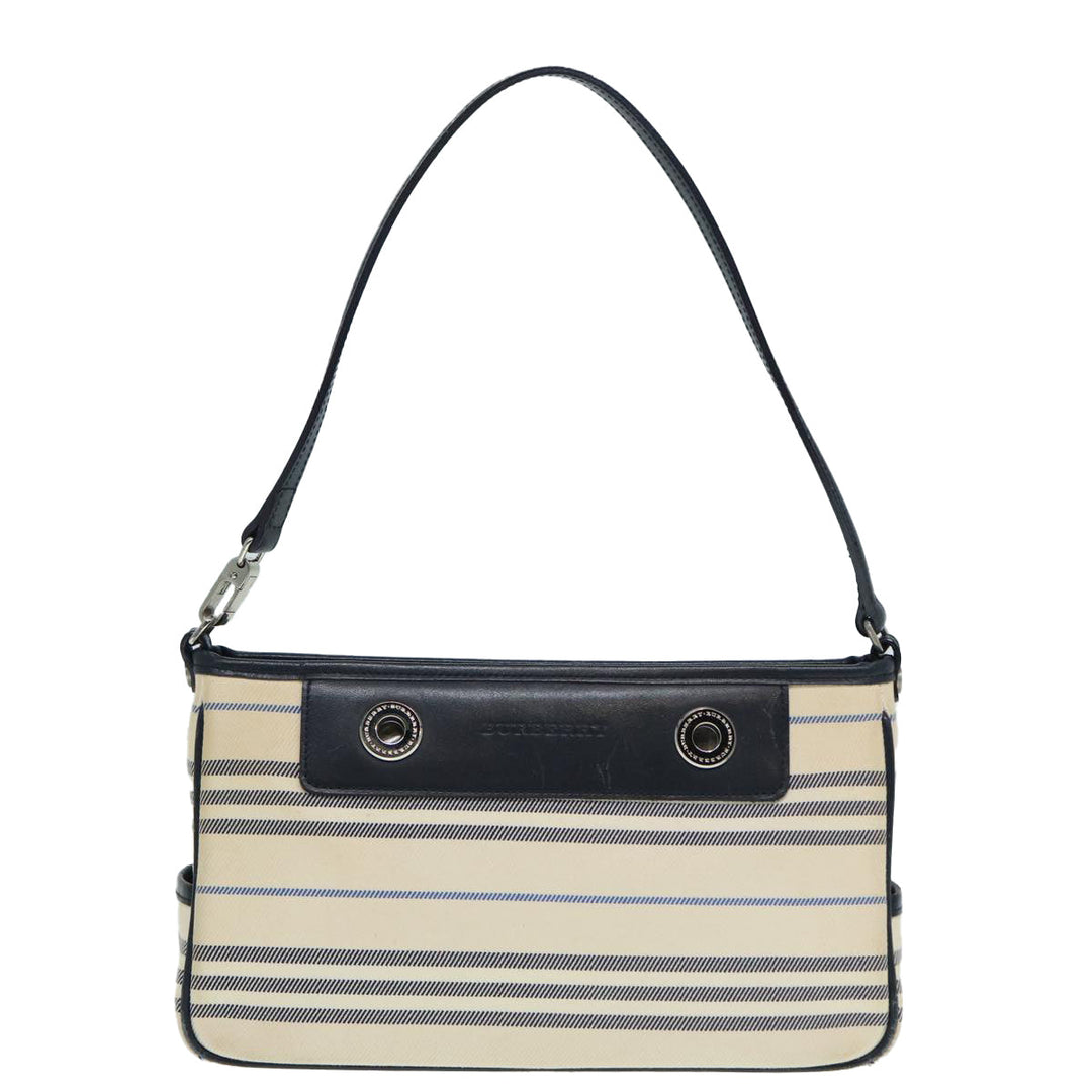 Burberry Shoulder Bag Canvas Beige Silver Auth bs17767