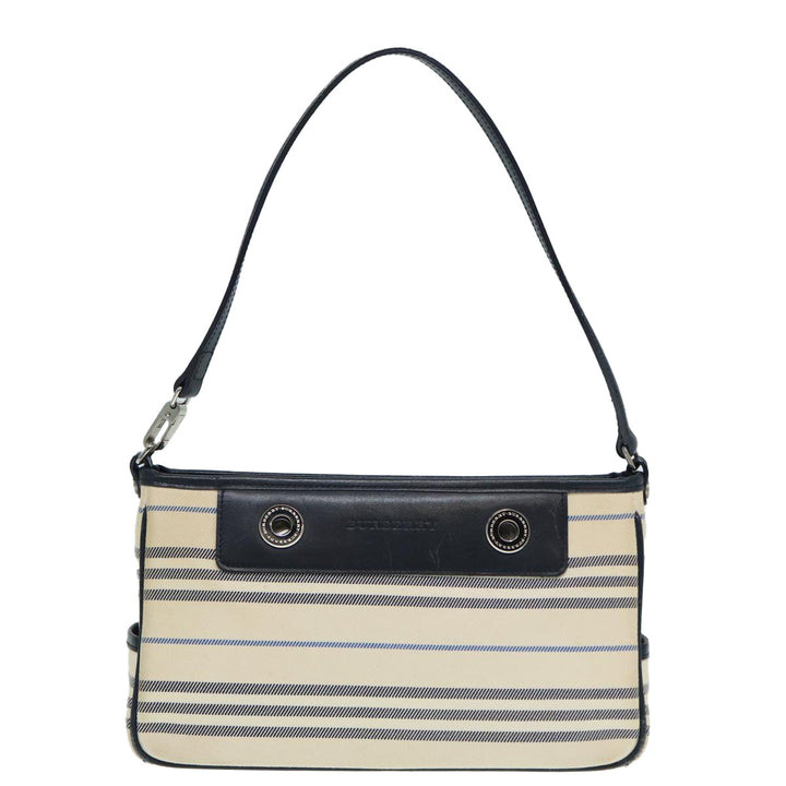 Burberry Shoulder Bag Canvas Beige Silver Auth bs17767