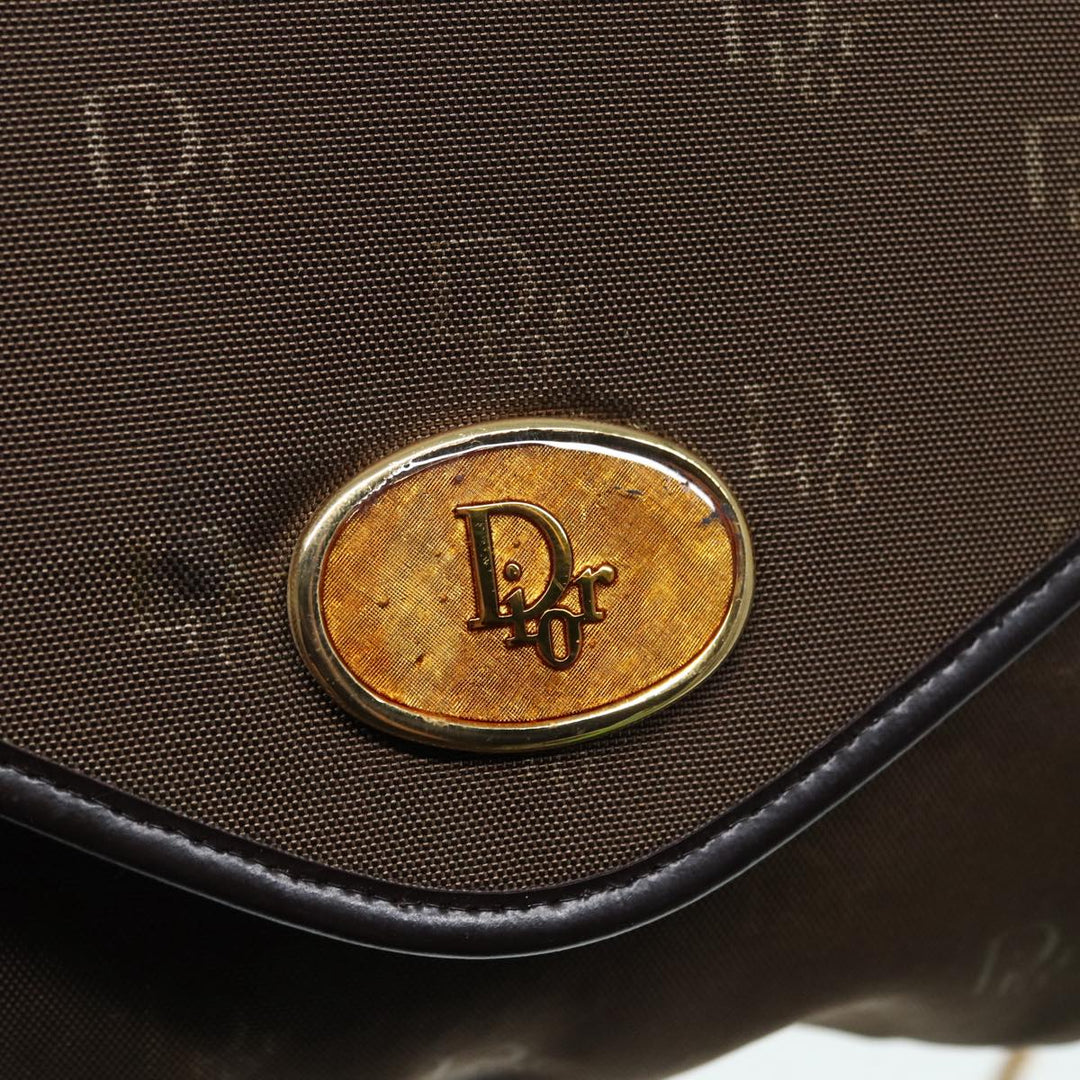 CHRISTIAN Top quality Dior Chain Shoulder Bag Nylon Brown Gold Auth bs17771