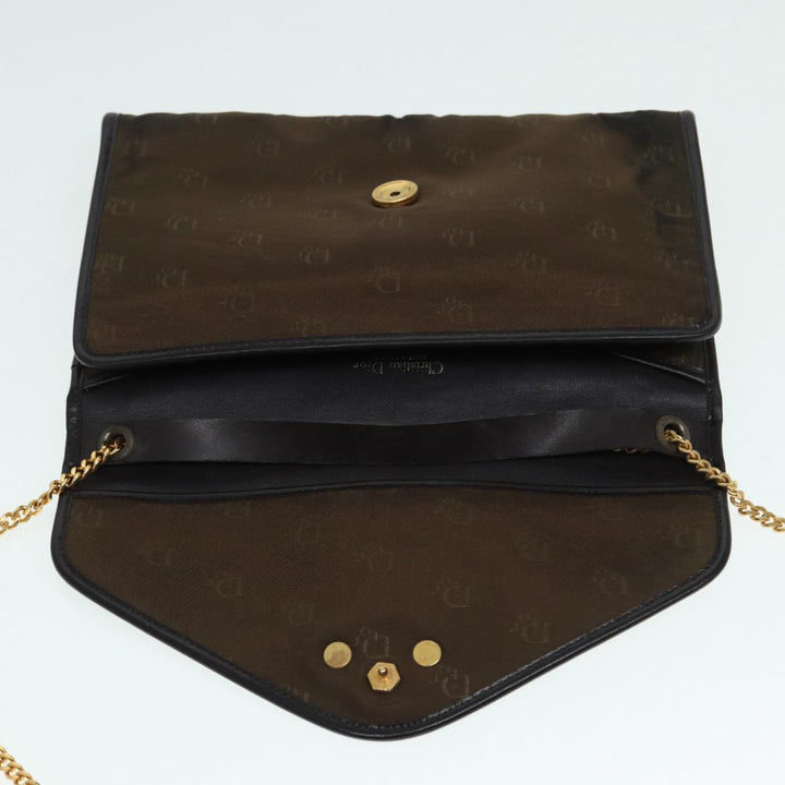 CHRISTIAN Top quality Dior Chain Shoulder Bag Nylon Brown Gold Auth bs17771