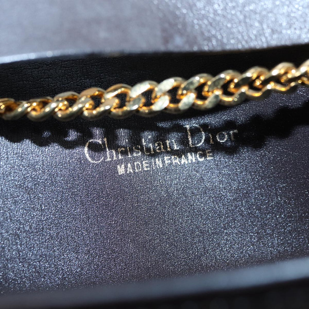 CHRISTIAN Top quality Dior Chain Shoulder Bag Nylon Brown Gold Auth bs17771