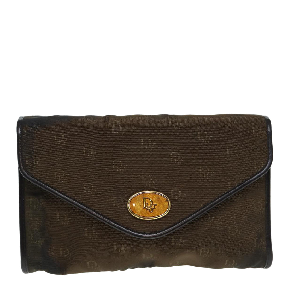 CHRISTIAN Top quality Dior Chain Shoulder Bag Nylon Brown Gold Auth bs17771