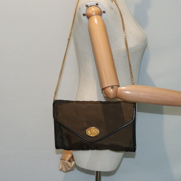 CHRISTIAN Top quality Dior Chain Shoulder Bag Nylon Brown Gold Auth bs17771