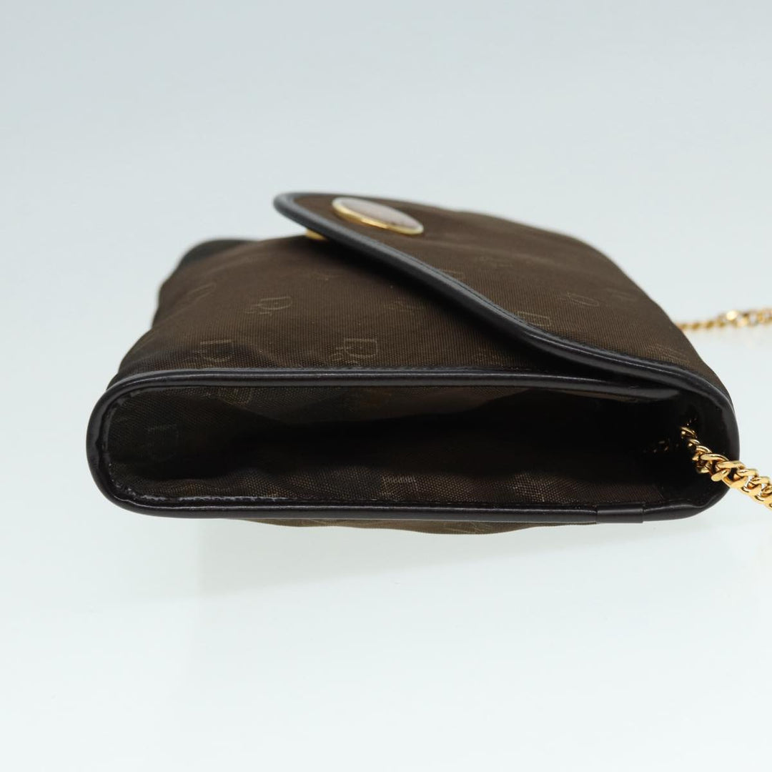 CHRISTIAN Top quality Dior Chain Shoulder Bag Nylon Brown Gold Auth bs17771
