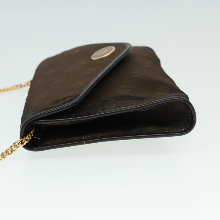CHRISTIAN Top quality Dior Chain Shoulder Bag Nylon Brown Gold Auth bs17771