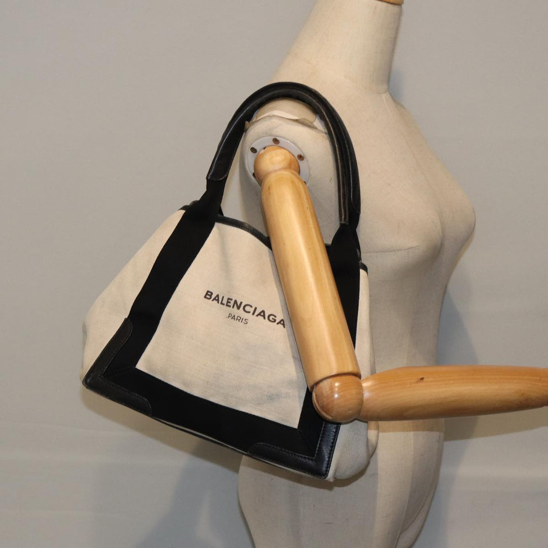 Top Quality Balenciaga Hand Bag Canvas Beige Black Auth bs17795