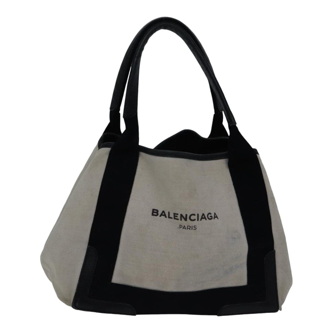 Top Quality Balenciaga Hand Bag Canvas Beige Black Auth bs17795