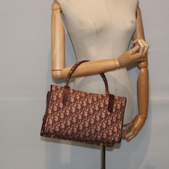 CHRISTIAN Top quality Dior Trotter Canvas Hand Bag Canvas Red Auth bs17799
