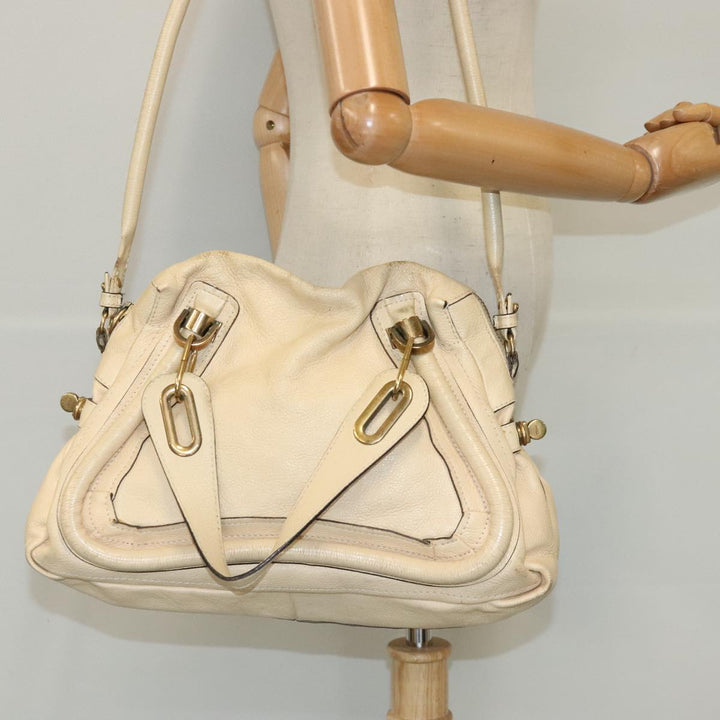 Chloe Paraty Shoulder Bag Leather 2way Beige Gold bs19071
