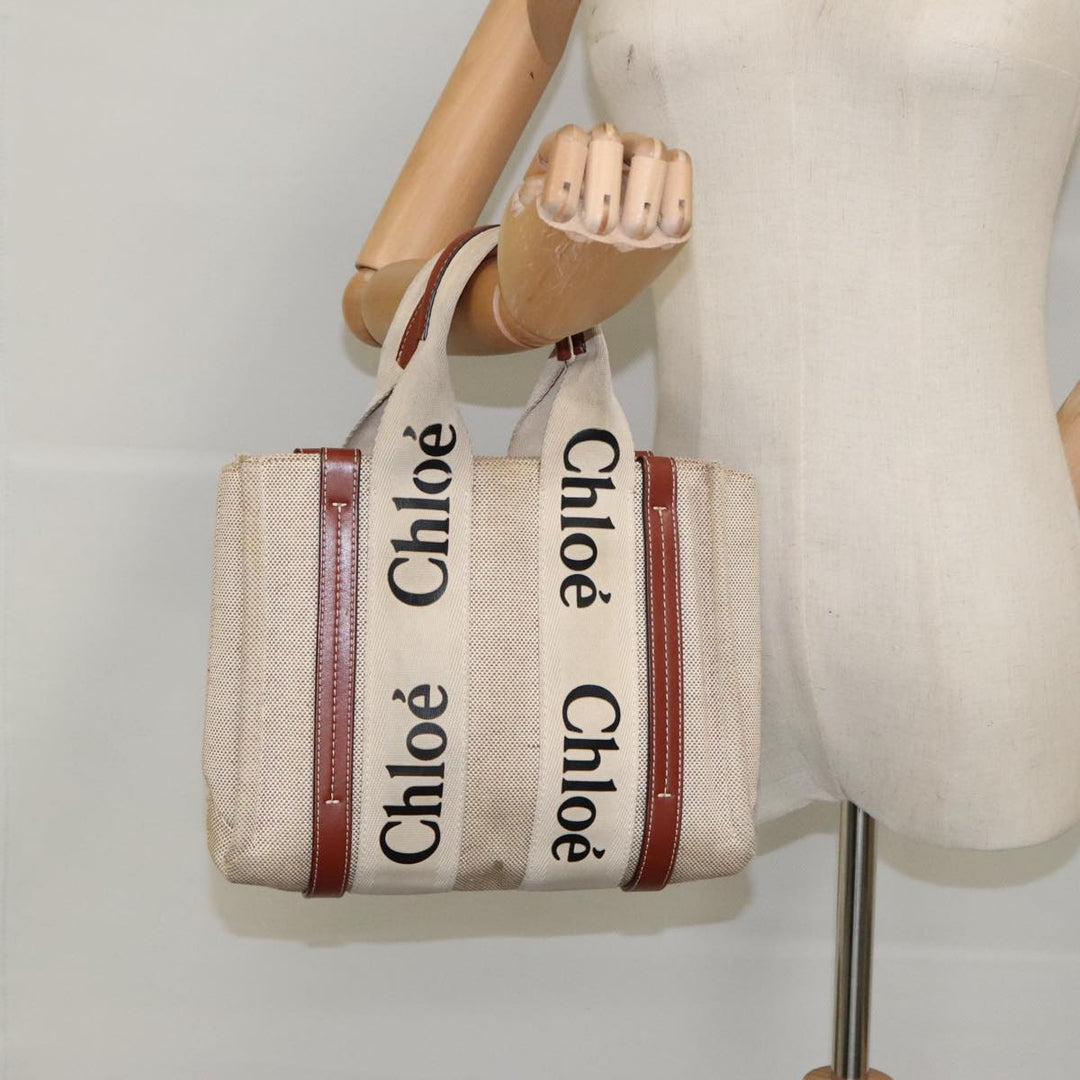 Chloe Woody Small Hand Bag Canvas Beige bs19362