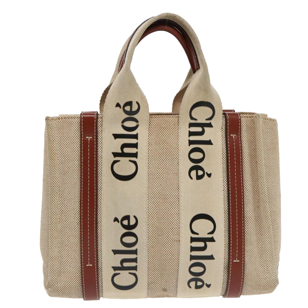 Chloe Woody Small Hand Bag Canvas Beige bs19362