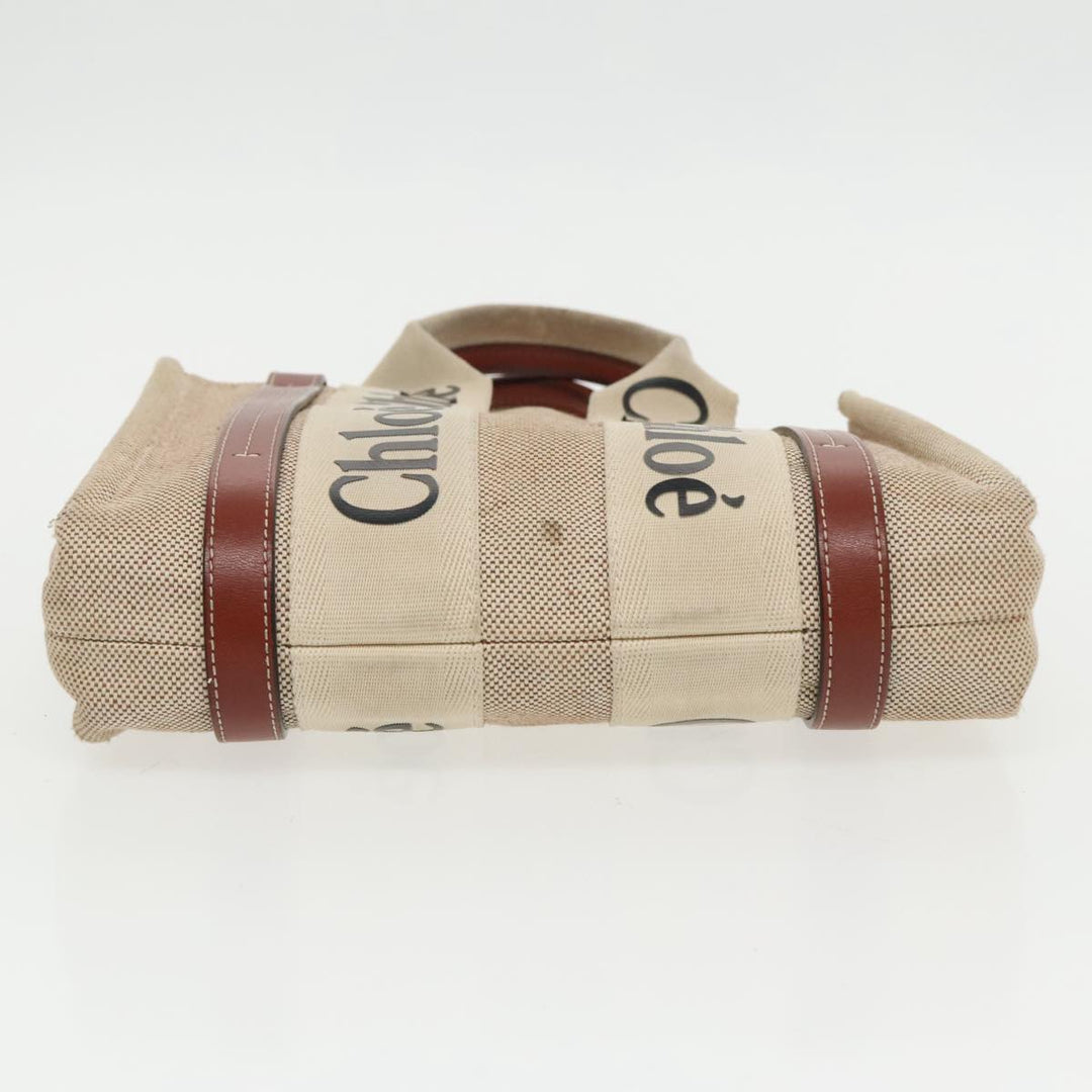 Chloe Woody Small Hand Bag Canvas Beige bs19362